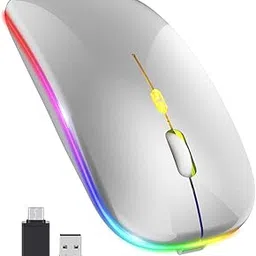 ELECTRO WOLF LED Wireless Mouse, Slim Silent Mouse 2.4G Portable Mobile Optical Office Mouse with USB & Type-c Receiver, 3 Adjustable DPI Levels for Notebook, PC, Laptop, Computer (Silver)-image-24