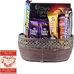 SFU E Com Beautiful Wooden Basket With Loaded Tasty Chocolates | Valentine Chocolate With Love Greeting Card | Valentine Chocolate Hamper | 753-image-13