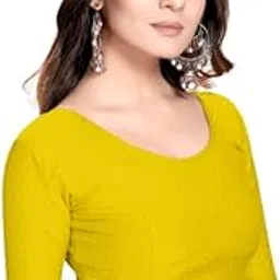 badger wins (B.W. Cotton Lycra Stretchable Comfy Round Neck Elbow Length Sleeves Saree Blouse Readymade Crop Top Choli for Girls & Womens-picture-31