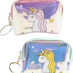 mehransh Pack of 2- Unicorn/Mermaid Themed Wallet | Coin Pouch Keychain | Holographic Glitter Clutch | Earphone Case | Multi-Purpose Organizer for Girls and Women-picture-16
