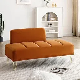 LEGACY OF COMFORT Symter 56.3" Inch Couch Upholstered Sofa Bed with Metal Golden Legs Rectangular Loveseat Sofa 2 Seater Sofa for Living Room Bedroom (Orange Velvet)-picture-51