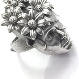 India Black Metal Ring Antique Finish German Silver Oxidised Face Charm Ring For Women & Girls-image-15