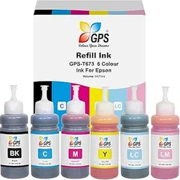 GPS Colour Your Dreams dye Refill Ink Compatible for Epson Printer T673 673 L605 L1800 L801 L805 L800 L810 L850 L1300 (6 Color Set)-image-77