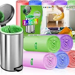 1.5 Gallon Trash Bags Small Bathroom Garbage Bags, Unscented Wastebasket Liners, Strong Kitchen Garbage Bags Colorful Bin Bags for Office, Bedroom,Living Room (5Liter, 120 Counts)-picture-51