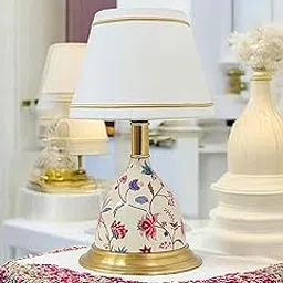 The Devine Decor Antique Gold Metal Table Lamp | Brass Antique Finish Gold Table Lamp for Bedroom, Bedside, Living Room, Home Decoration, Hotel Pack of 1 Size 15X 8 Inches (Flower Quppa)-picture-45