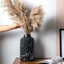 Vase for Table Decor | Vases for Centerpiece Home Office Living Room | Decorative Vase for Pampas Grass, Dried and Artificial Flower | Durable Metal | Large Size - Black Marble-picture-64