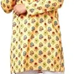 guniaa Chamak Printed Yellow White Kurta Men's Ethnic Wear for Weddings Digital Printed Cotton Festive Kurta - Celebrations, and Special Events-picture-36