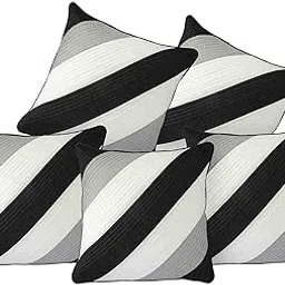 Cushion Covers in White/Black Quilted Diagonal Polyester Pack of 5 (16x16Inch)-picture-38