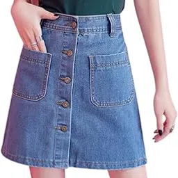 kacheeg Denim Skirt for Women - A-Line Mini Skirt with Button, Pockets, Jeans Skirt, Stylish Saia Jeans for Summer-picture-21