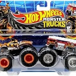 Hot Wheels Monster Trucks Tiger Shark vs 5 Alarm 1:64 Scale Demoliton Doubles image 1