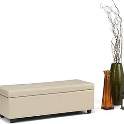 MTK WOOD PLAZA Faux Leather Storage Ottoman Bench, Sofabench,Sofa couches,2 Seater Sofa Couch,Puff Puffy foodstuff foodstool Rectangular End of Bed with Storage, for livingroom (Cream)-image-21