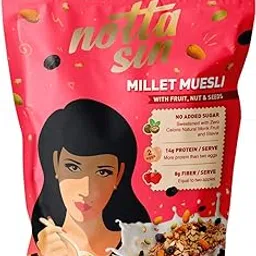 Notta Sin Millet Muesli with Fruit, Nut & Seeds- High Protein Breakfast Cereal | No Added Sugar: Contains Zero Calorie Natural Monk Fruit & Stevia | High Fiber | Made with Jowar, Bajra & Ragi | 300g-image-48