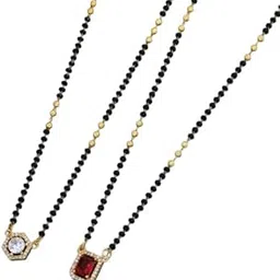 slokya Gold Plated Mangalsutra Combo for Women | Black Beads Chain with White & Red Stone Pendant | Stylish Mangalsutra Set | Traditional Jewellery Gift for Wife, Girls, and Women-picture-35