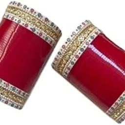 Bridal Punjabi Dotted Chooda Red and Golden Small Chura Set for Marriage, Festival Red-image-8