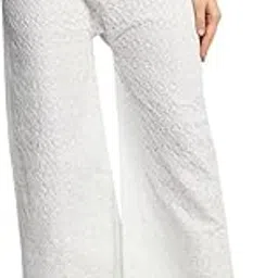 Women's White Floral Eyelet Lace Wide-Leg Palazzo Pants, Cropped Length, Elastic Waist, Scalloped Hem-picture-15