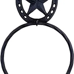 Rustic Western Horseshoe Towel Ring with Barn Star – Heavy Duty Cast & Wrought Iron Wall-Mounted Hand Towel Holder – 11” x 7” – Rustic Brown Finish-picture-27