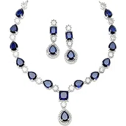 Rhodium-Plated American Diamond Studded Fashionable Necklace With Earrings Jewellery Set For Girls and Women-image-78