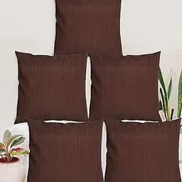 BLUE GRASS Striped Taffeta Silk Cushion Cover - Set of 5, 20x20 Inch || Brown.-picture-28