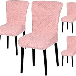 House of Quirk Stretchy Universal Jacquard Stretch Chair Cover Removable & Washable Short Dining Chair Cover Protector Seat Slipcover (Pink, Pack of 4)-picture-17