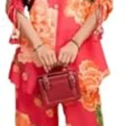 jd finishing Women's Floral Print Co-ord Set, Green Cotton Shirt and Pants, 3/4 Sleeve Button Down Top with Matching Palazzo-picture-59