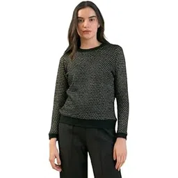 salt attire Georgia Women's Woolen Textured-Print Sweater - Round Neck, Full Sleeve, Regular Fit, Standard Length, The Cozy Closet Collection, Made in India Black-picture-28