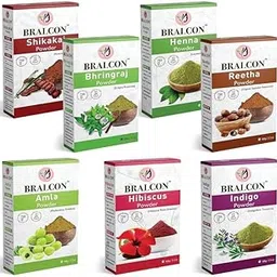 BRALCON Amla, Reetha, Shikakai, Bhringraj, Hibiscus, Henna, Indigo Powder Combo | Pack of 7 | 700gm-picture-48