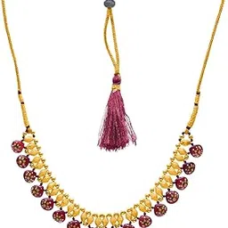 p.c. chandra jewellers 22KT (916) Yellow Gold Thushi Necklace for Women | Maroon Circular Enamel Drops - 1.7g Gold-picture-25