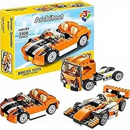 Royaldeals Toys Architect Creator - 3 in 1 - Orange Sunset Speeder Race Car Building Blocks Set Kids Blocks and Bricks for Kids, Boys & Girls (119pcs)-picture-42