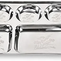 Lesser Print Stainless Steel Rectangular 5 in 1 Compartment Lunch/Dinner Plate-picture-16