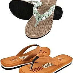 time jump Women's Flip Flop Sandals Combo Pack, Orthopedic Sock Proof Multicolor Braided and Casual Beach Slippers, 2 Pairs-picture-47