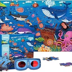 Mideer Secrect Ocean Toddler Jumbo Floor Puzzles with Hidden Picture Game, 35 Thick Paperboard Jigsaw Pieces and A Pair of Glasses-picture-23