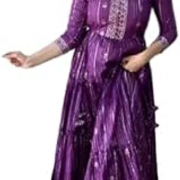 maae attire Women Printed Embroidery and Neck Worked A-line Flared Lurex Cotton Long Gown-picture-14