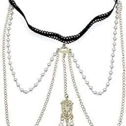 mht by mohit Elastic Multi-Layer Pearl Thigh Chain with Rhinestone Tassel | Stylish Body Chain for Women &-picture-23