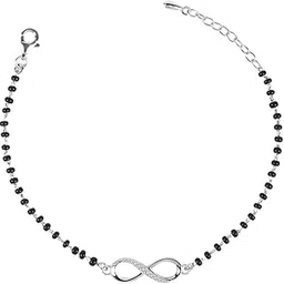 clara Womens 925 Sterling Silver Infinity Hand Mangalsutra Bracelet | Black Beads, Rhodium Plated | Gift For Wife-picture-36