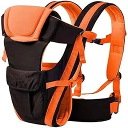 4-in-1 Adjustable Baby Carrier Cum Kangaroo Bag/Honeycomb Texture Baby Carry Sling/Back/Front Carrier for Baby with Safety Belt and Buckle Straps (Black & Orange)-picture-34