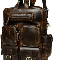 mahetri Prime Multi Functional Genuine Leather Laptop Bag(15.6") | Handcrafted Leather Backpack with Padded & Adjustable Backstraps | 7+ Zipper Pockets | Padded Laptop Sleeve | Travel & College Bag-picture-24