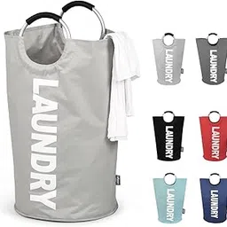 Kienlix 90L Large Laundry Basket, Collapsible Laundry Bag, Freestanding Tall Clothes Hamper, Foldable Washing Bin (Grey)-image-52