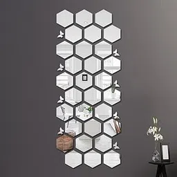 Chote Mote Seller - 30 Hexagon with 10 Butterfly Silver Stickers for Wall, Mirror Wall Decor Sticker, Wall Mirror Stickers, Bedroom, Kitchen.-picture-31