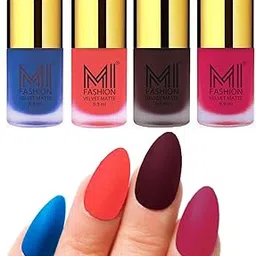 MI FASHION Smooth Finsh 9.9ml Velvet Matte Lacquer Nail Polish Combo Navy Blue, Neon Orange, Wine, Pink (Pack Of-4)-image-47