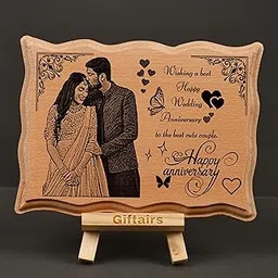 Giftairs Customised Wooden Photo Frame with Engraved Photo & Message Tabletop, Rectangular zig zag photo Plaque With wooden stand, best Gift for Husband/Wife For Anniversary (8/6 inch)-picture-13
