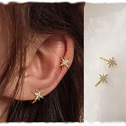 taoqiao Simple CZ Star Cuff Wrap Earrings Cute Snowflake Crystal Twinkle Helix Cartilage Clip on Earrings Non Piercing Cartilage Earrings Hexagram ear cuff-picture-49