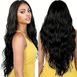 Akashkrishna Curly Black Hair Wig | Wavy hairs for Women | Long Middle Parting Glueless Wig | WIg For Cosplay Fashion Daily use | Wigcap & Comb (Pack of 1) image 1
