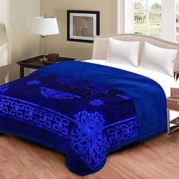 CHANGERS Embossed Blankets,Quilt,duvets,dohar Solid Colour Ultra Soft Floral Double Bed Heavy Mink Winter Blanket (Blue)-picture-31