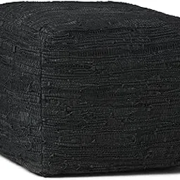 SIMPLIHOME Fredrik Square Pouf, Footstool, Upholstered in Black Woven Leather, for the Living Room, Bedroom and Kids Room, Transitional, Modern-picture-52