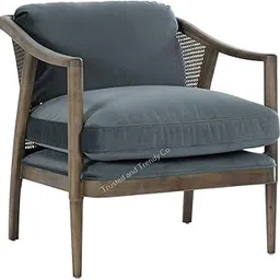 100% Pure Teak Wood Louis Cane Armchair, Accent, Lounge Chair with Natural Rattan, Upholstered Sofa Chair for Living Room Bedroom (1 Chair, Pattern - 1 Grey)-picture-19