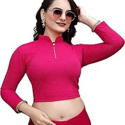ss sanket synthetics Trendy High-Neck Crop Blouse for Women ? Full Sleeves, Front Zipper, Casual Top-picture-10
