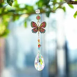 Hanging Butterfly Shaped Suncatcher Crystals, Glass Teardrop Prism Rhinestones Sun Catchers, Rainbow Maker Pendant Indoor Window Home Car Decor Gift-picture-27