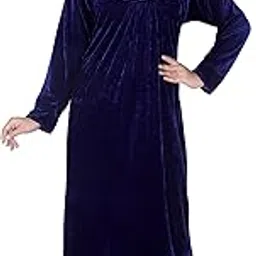 qeboo Solid Embroidered Shaneel Velvet Warm Fabric Women Maxi Nighty/Night Gown(WNTY-D17-$)-picture-45