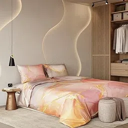 Stoa Paris Satin King Size Comforter, 300TC Premium Bedding Set, Ideal for Bedroom, All-Weather, Aesthetic Comforters, Wedding Gift for Couples, Louvre - Blush, Grey & Peach-picture-20