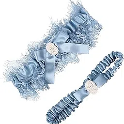 lowosaiwor Vintage White Lace Garter Belt for Bride Leg Garter Set with Flower Handmade-picture-28